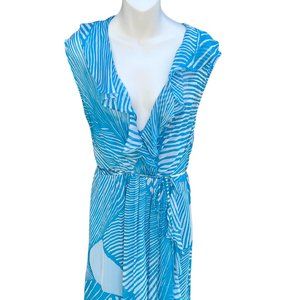 Milly of New York Sleeveless V-Neck Midi Dress Blue & White Size 10